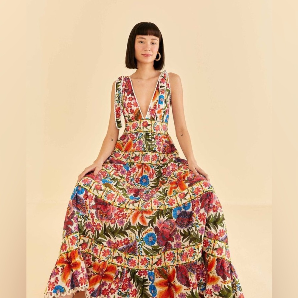 Farm Rio Off White Tropical Yard Sleeveless Midi Size Large